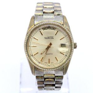 Vintage Quintel Watch Mens Gold Tone & Silver Stainless Steel Presidential Style